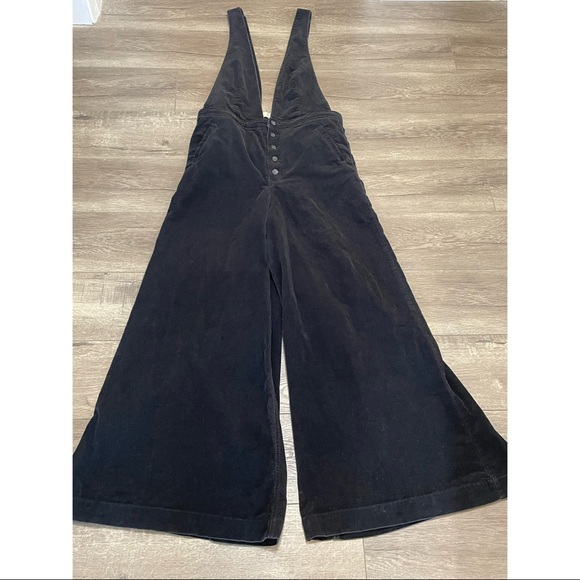 Free People We The Free Black Corduroy Overalls Sz 30 Wide Leg Old School Love - Picture 3 of 9
